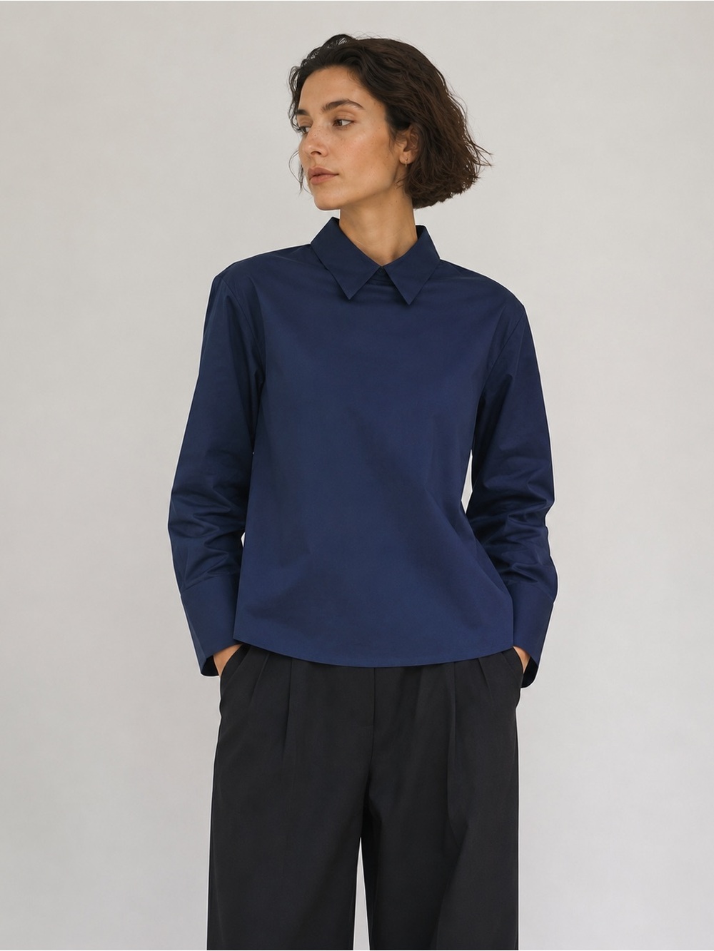 Marni Long Sleeve Dress Shirt in Navy Blue